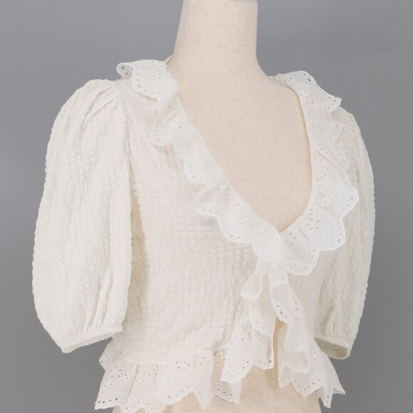 NWT ZARA White Ruffle Eyelet Crop Top Size M - Picture 5 of 8